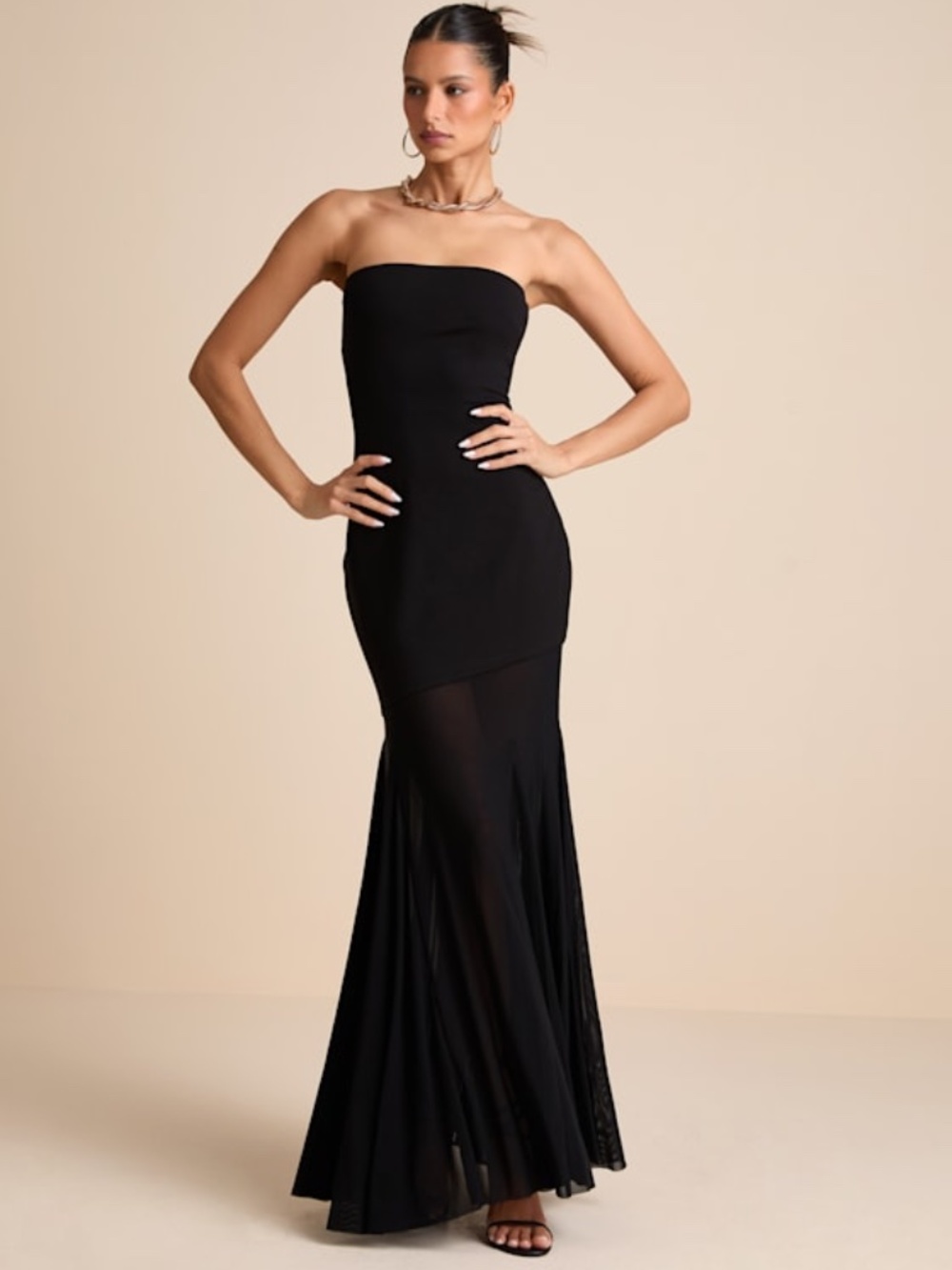 Lulus Elaris Black Mixed Media Strapless Maxi Dress - Size XL
